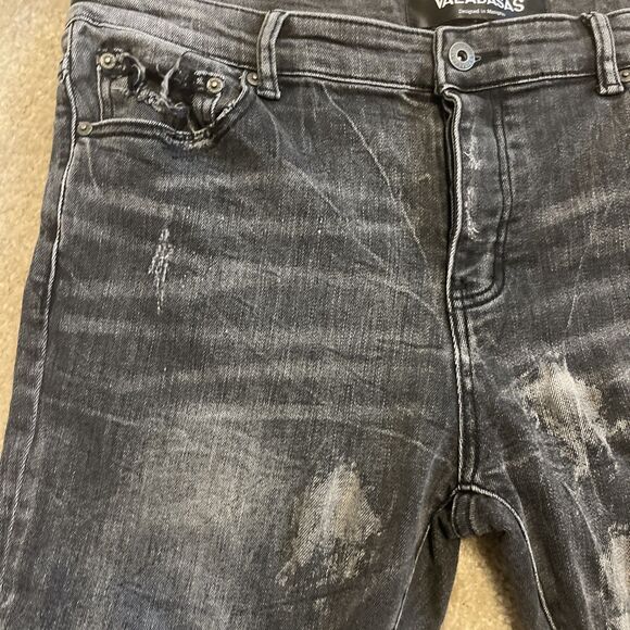 VALABASAS Jeans Men's Button Fly Stretch Skinny Distressed Black Size 38x30 - Picture 16 of 16